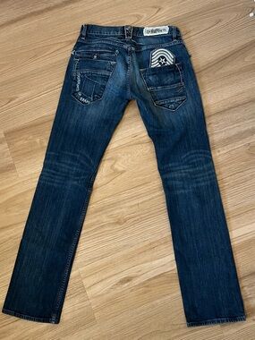 Vintage Embroidered Taverniti So Jeans Dark Blue Straight-Leg Jeans
